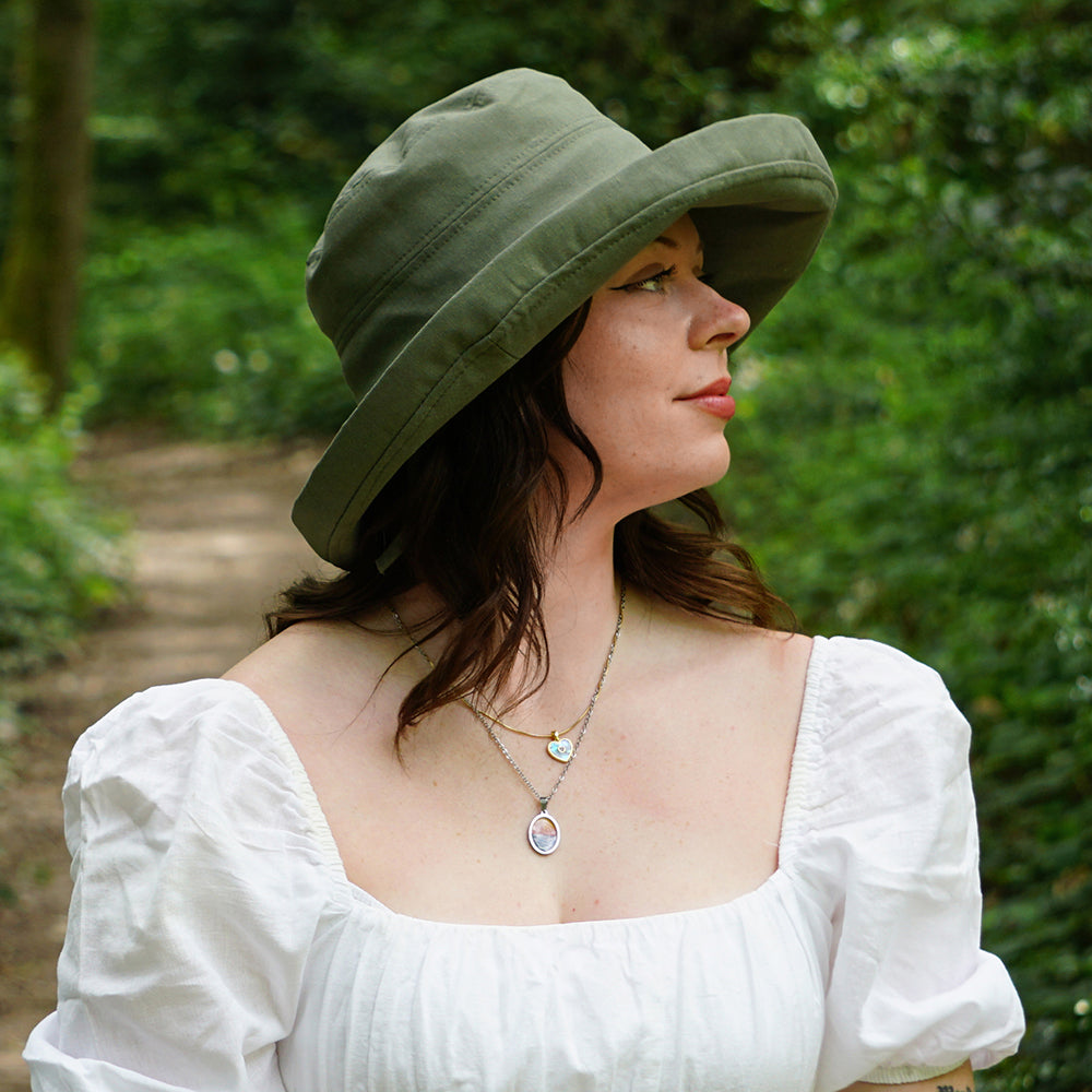 Sombrero de Sol Lily plegable de lino-algodón para mujeres de sur la tête - Verde Oliva
