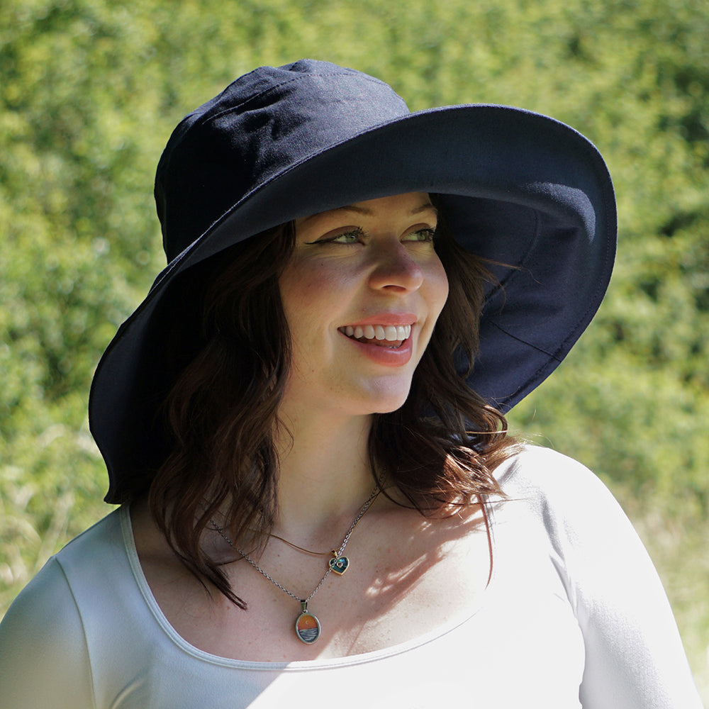 Sombrero de Sol Monaco plegable de lino-algodón para mujeres de sur la tête - Azul Marino