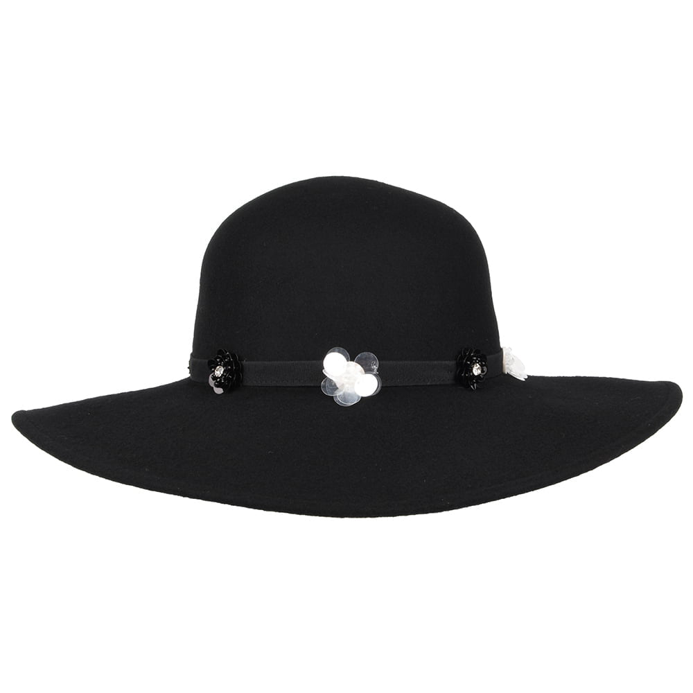 Sombrero flexible mujeres Flower de fieltro de lana de Seeberger - Negro