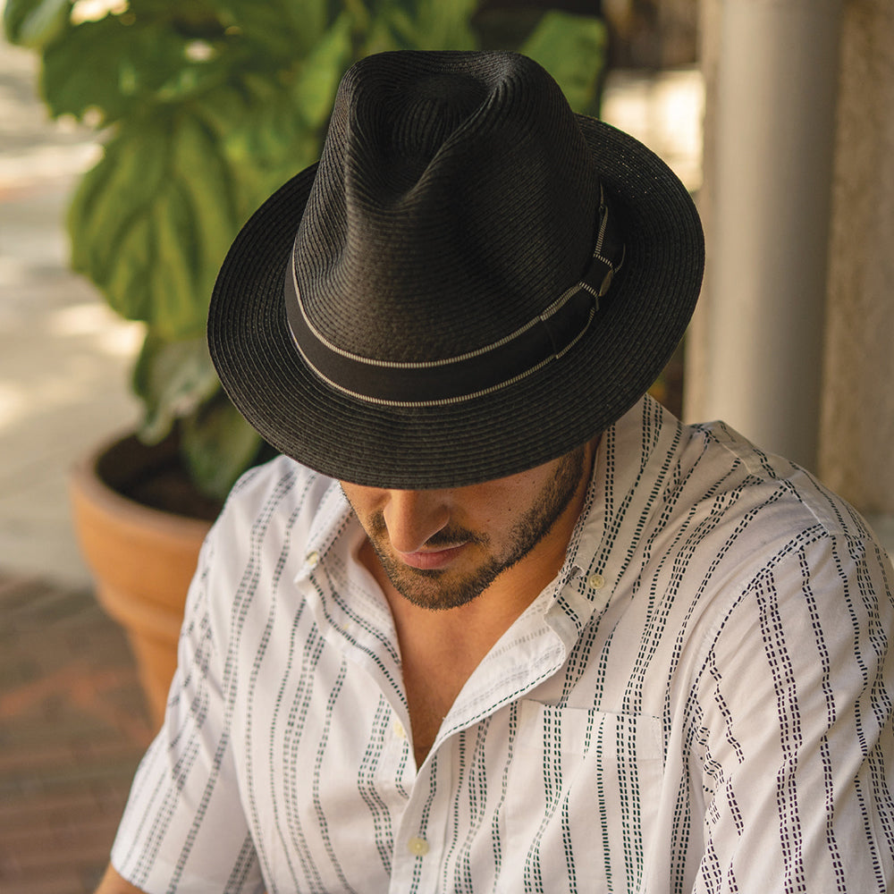 Sombrero Fedora Wyatt de paja toyo Trenza fina de Scala - Negro