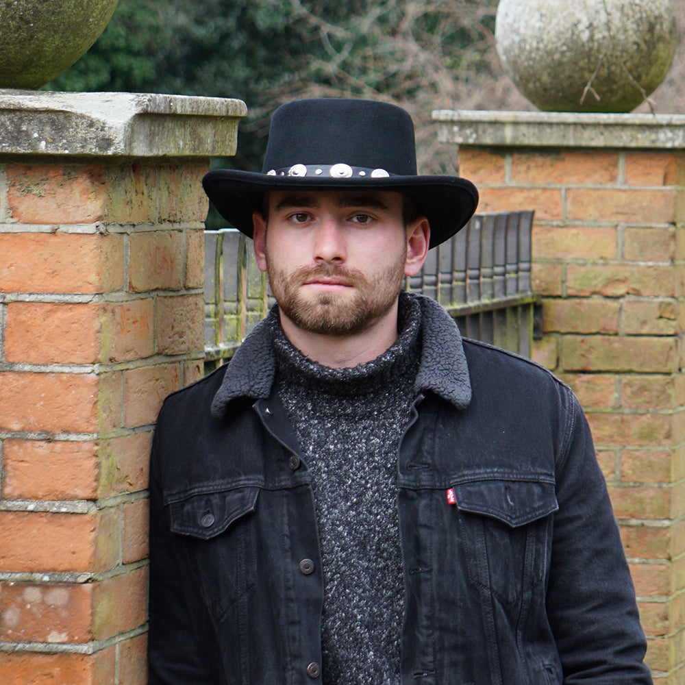 Sombrero Gambler Crossfire de fieltro de lana de Jaxon & James - Negro