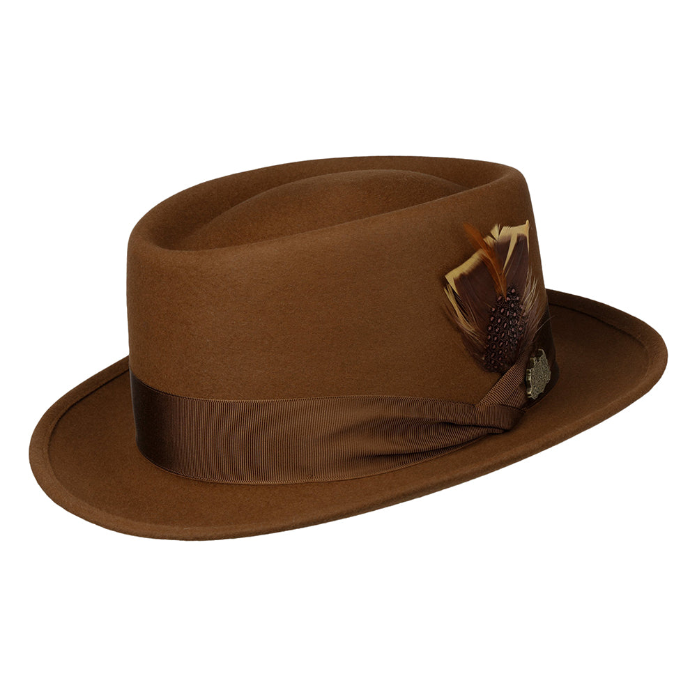 Sombrero Pork Pie Leadville de fieltro de piel de Stetson - Marrón