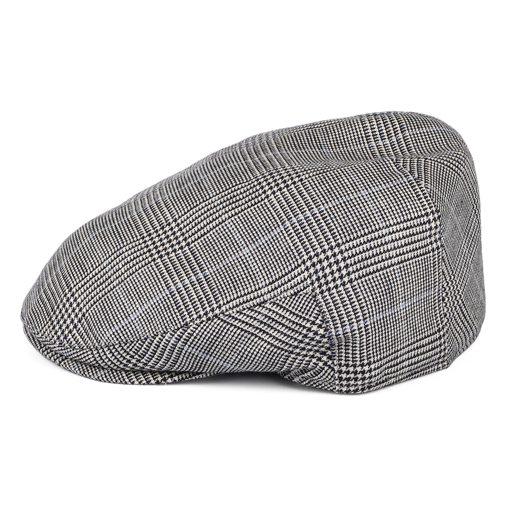 Gorra plana Ascot Camberley de mezcla de lino Príncipe de Gales de Christys - Negro-Blanco-Azul