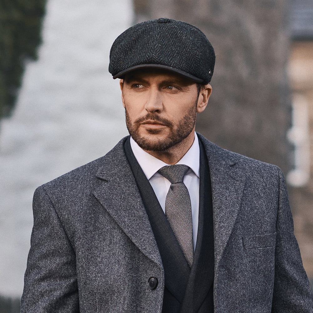 Gorra Newsboy redonda Shelby de lana británica diseño de espiga de Failsworth - Bosque