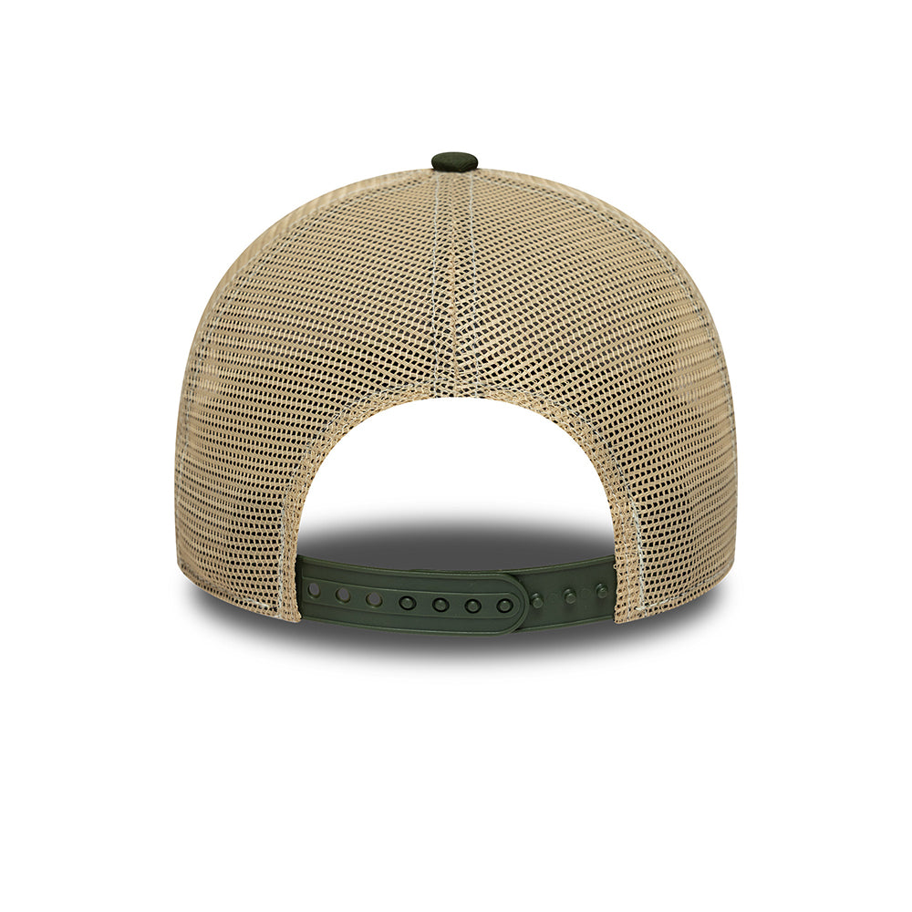 Gorra de camionero A-Frame Animal Patch Bisonte de New Era - Marrón-Verde Oliva-Arena