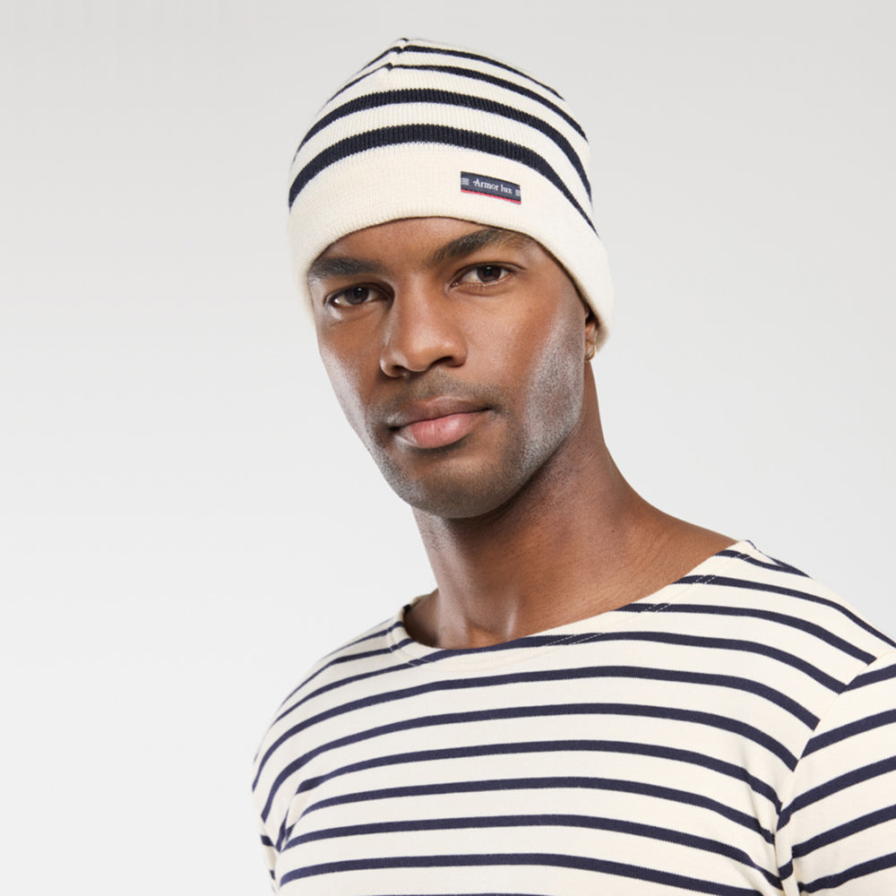 Gorro Beanie Lannion de lana pura con franjas de Armor Lux - Natural