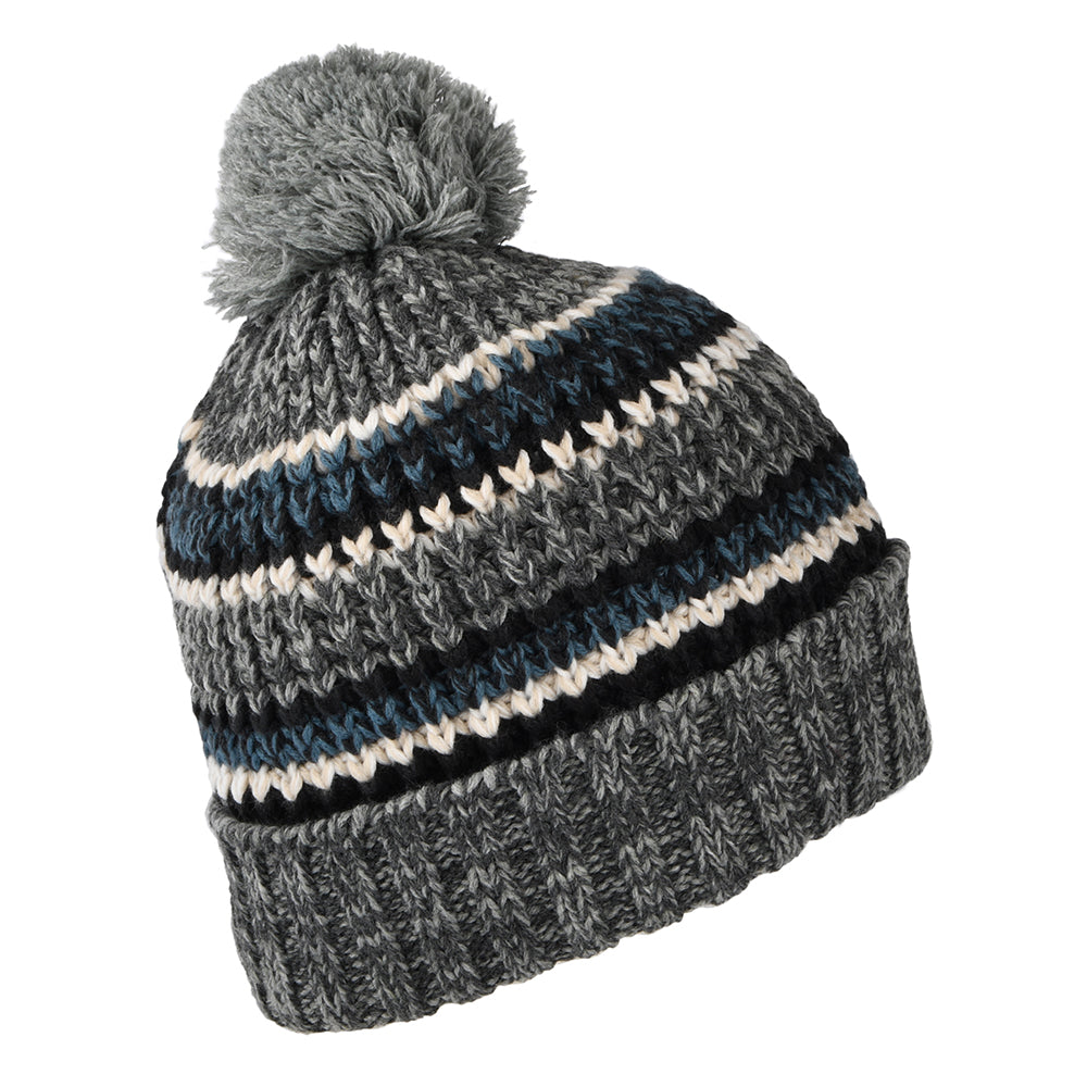 Gorro con pompón Goser reciclado con franjas de Barts - Gris Jaspeado