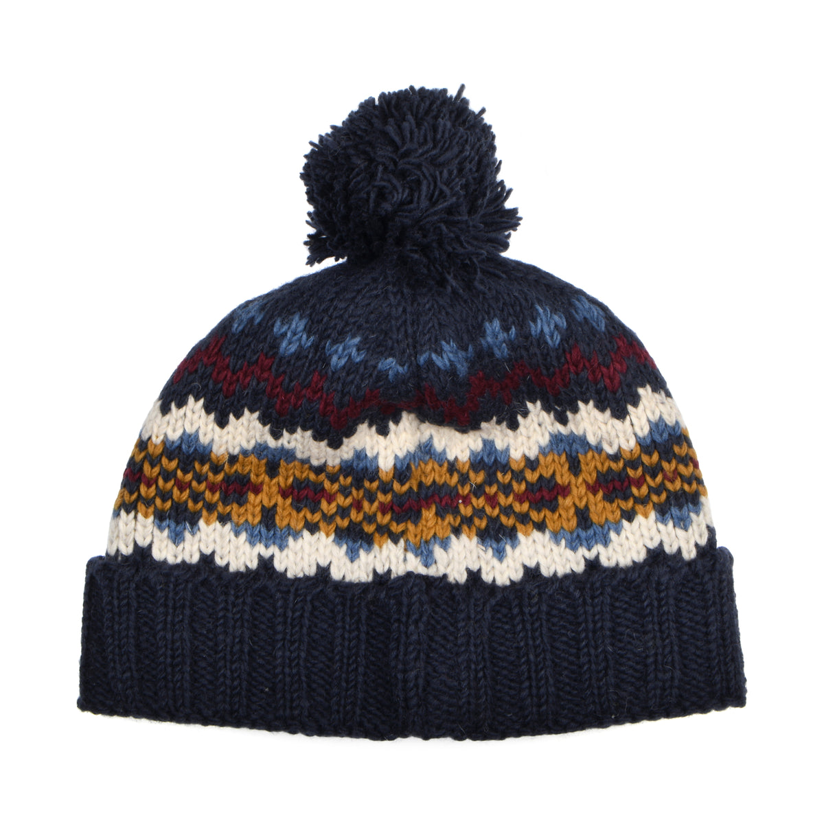 Gorro con pompón con vuelta Fair Isle de Kusan - Azul Marino-Multi