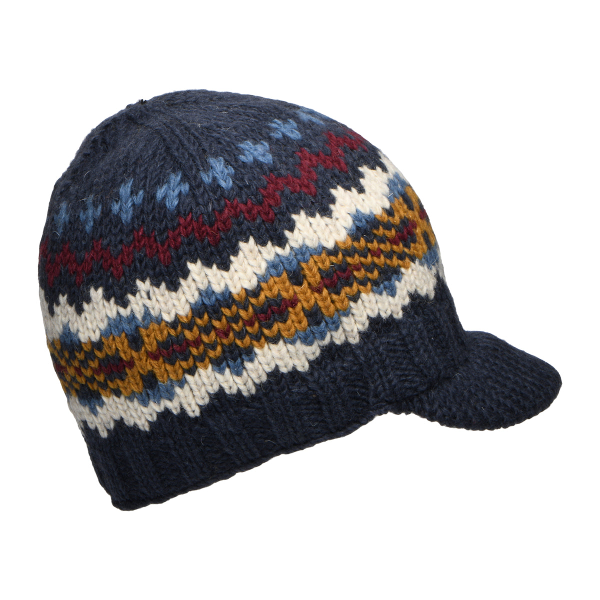 Gorro Beanie con visera Brooklyn Fair Isle de Kusan - Azul Marino-Multi