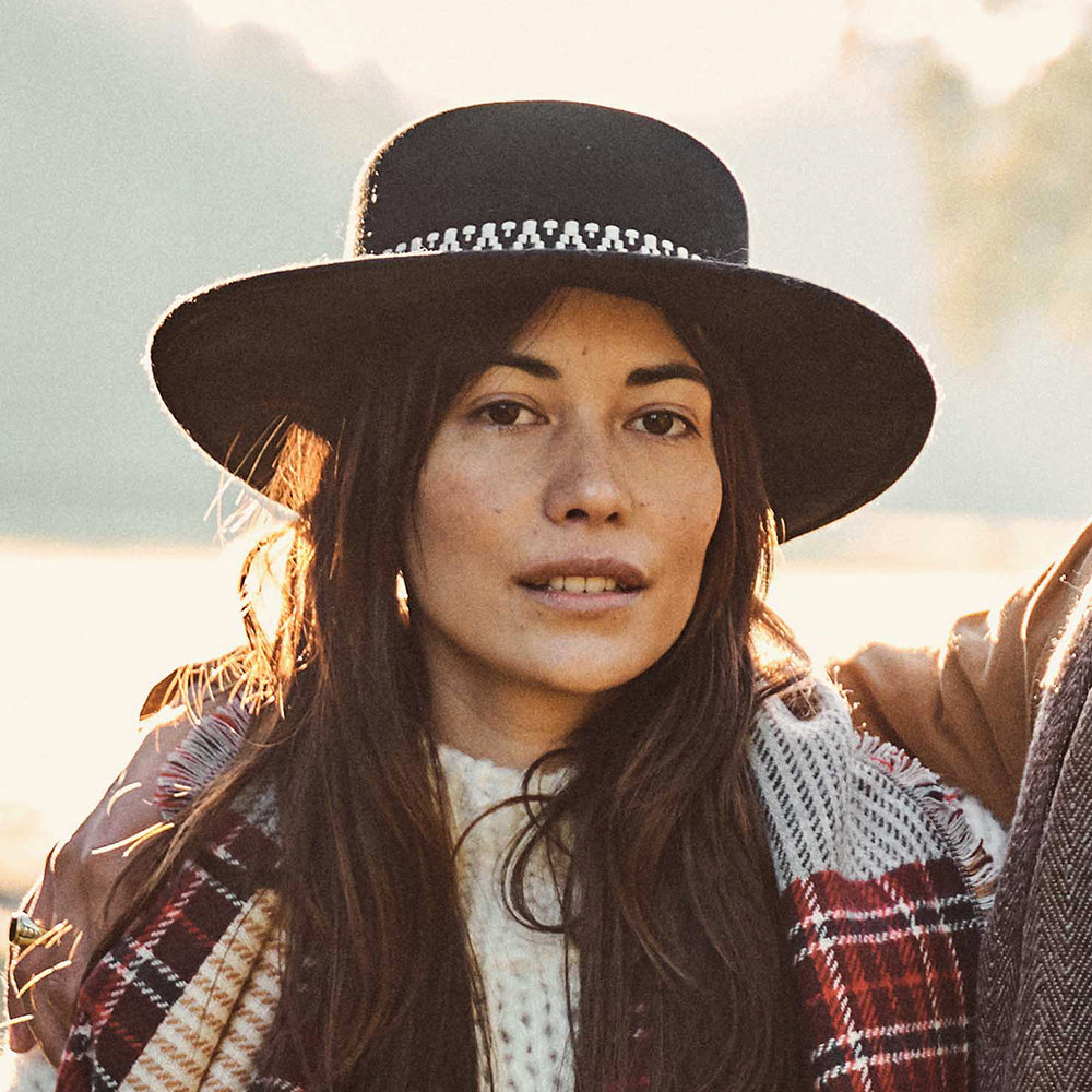 Sombrero Boater Fawne de fieltro de lana de Barts - Negro