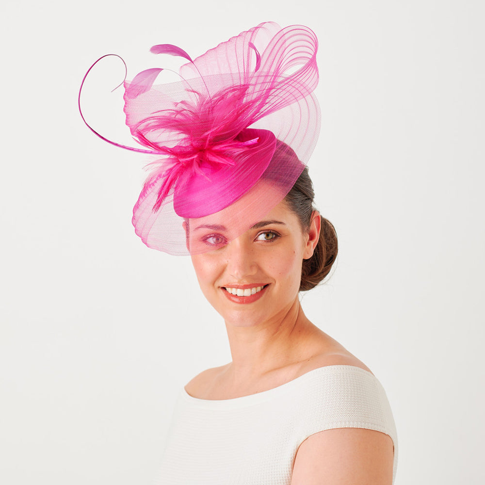 Tocado Pillbox Aubrey de Tulle de Failsworth - Fucsia