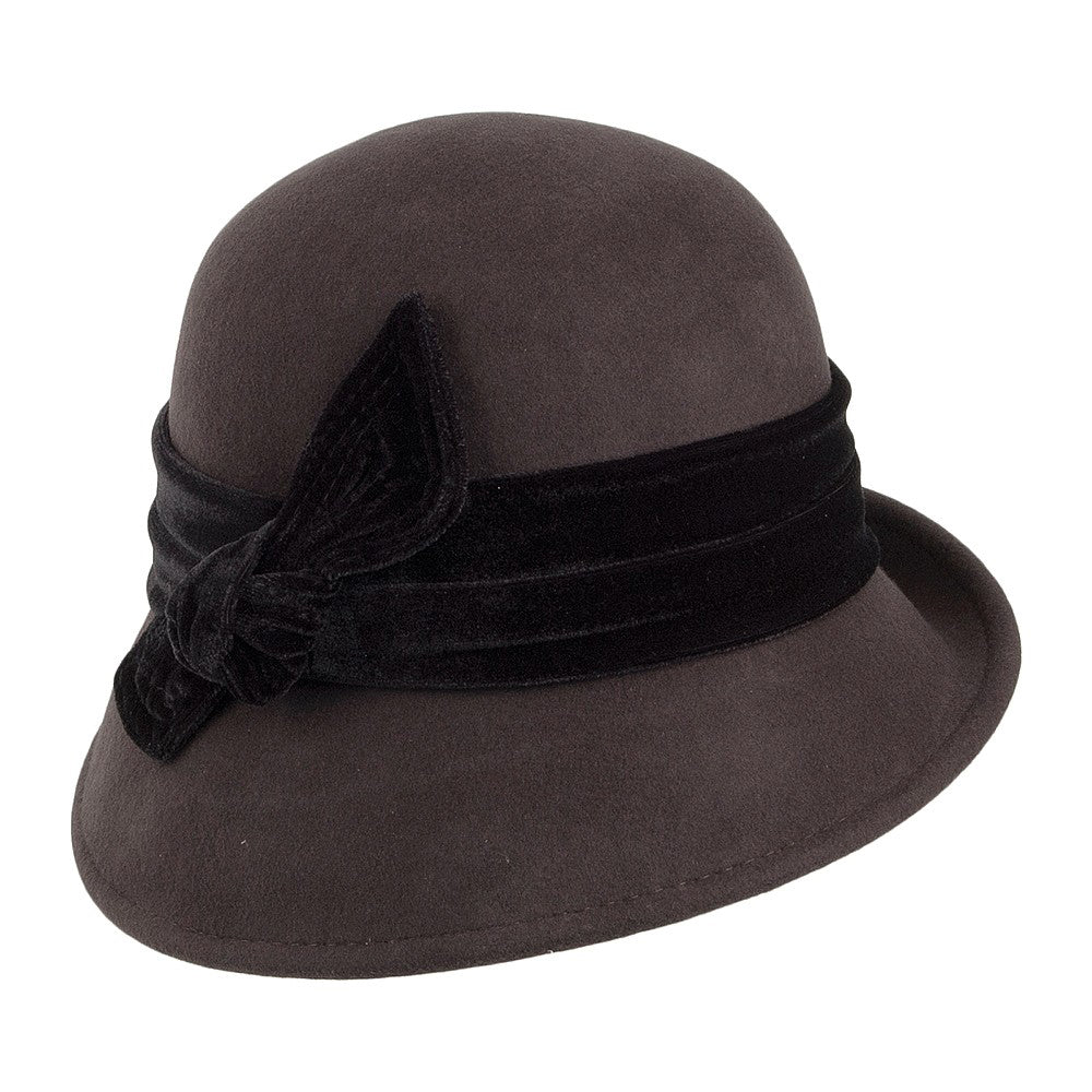 Sombrero Cloche mujeres Madeline de fieltro de lana con cinta de terciopelo de Scala - Chocolate