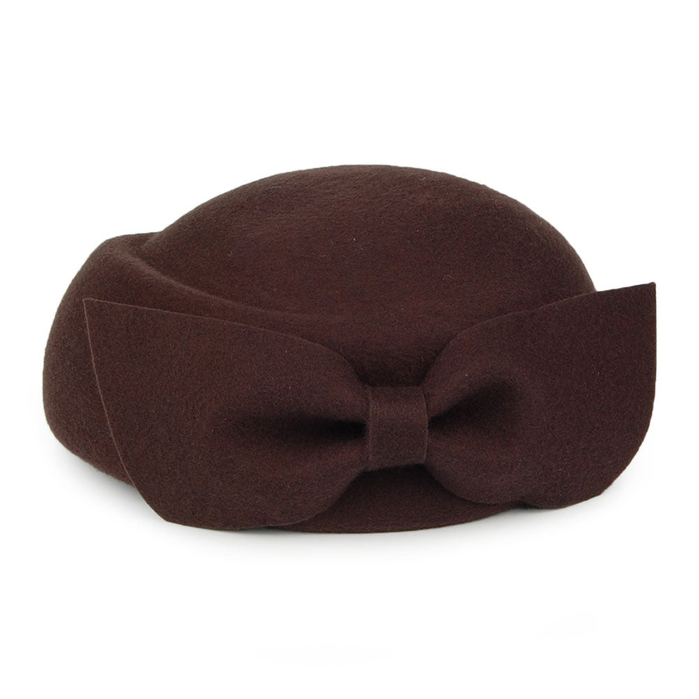 Sombrero Pillbox Avery de lana con lazo de Whiteley - Chocolate