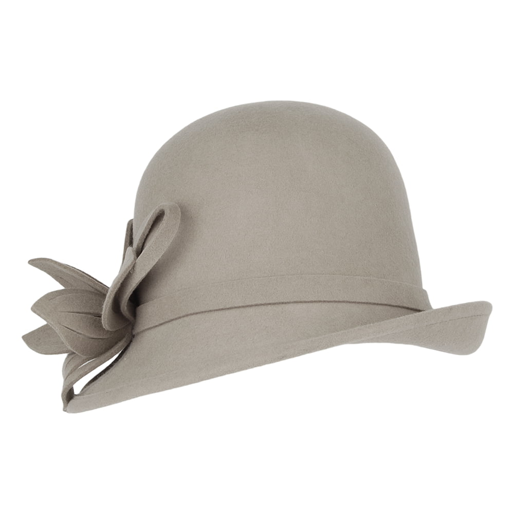 Sombrero Cloche Flor de fieltro de lana de Failsworth - Latte