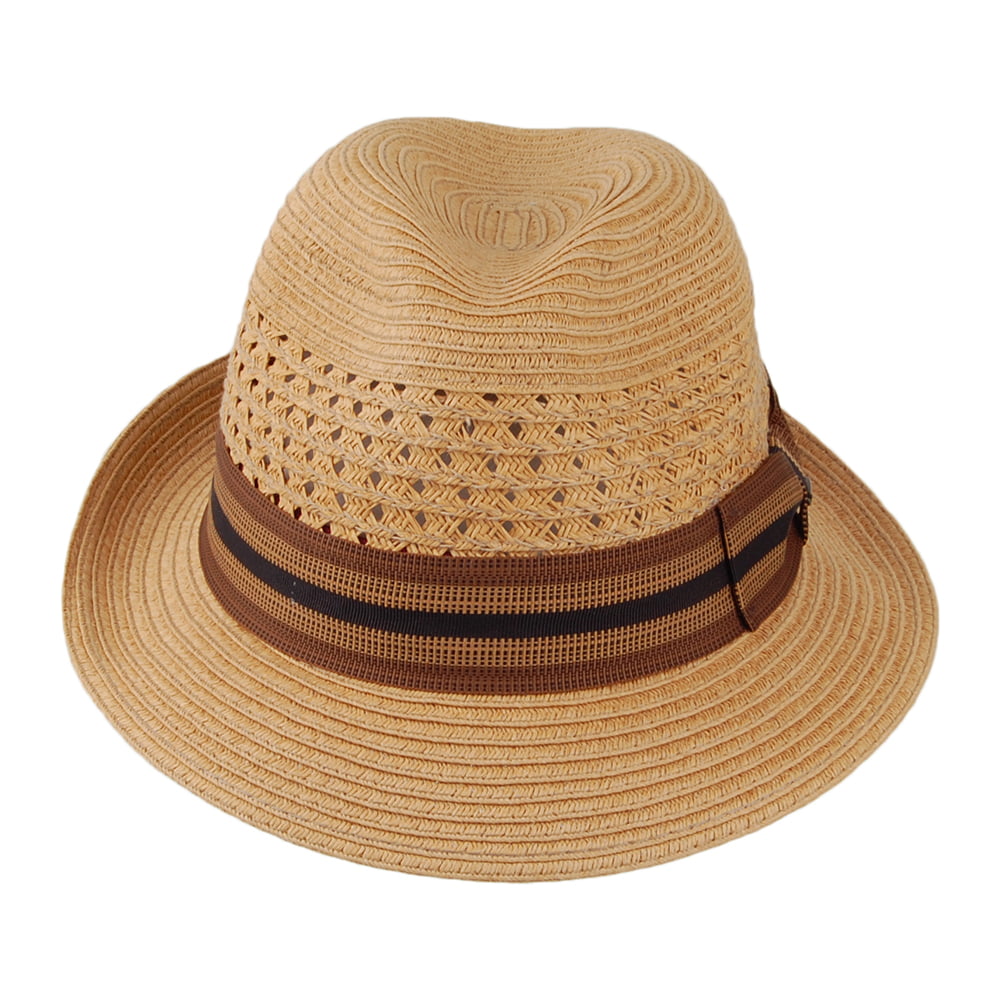 Sombrero Fedora Baytown ventilado de trenza de papel de Scala - Té