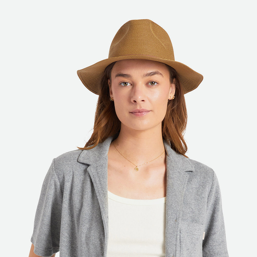 Sombrero Fedora Wesley plegable de paja de Brixton - Cobrizo