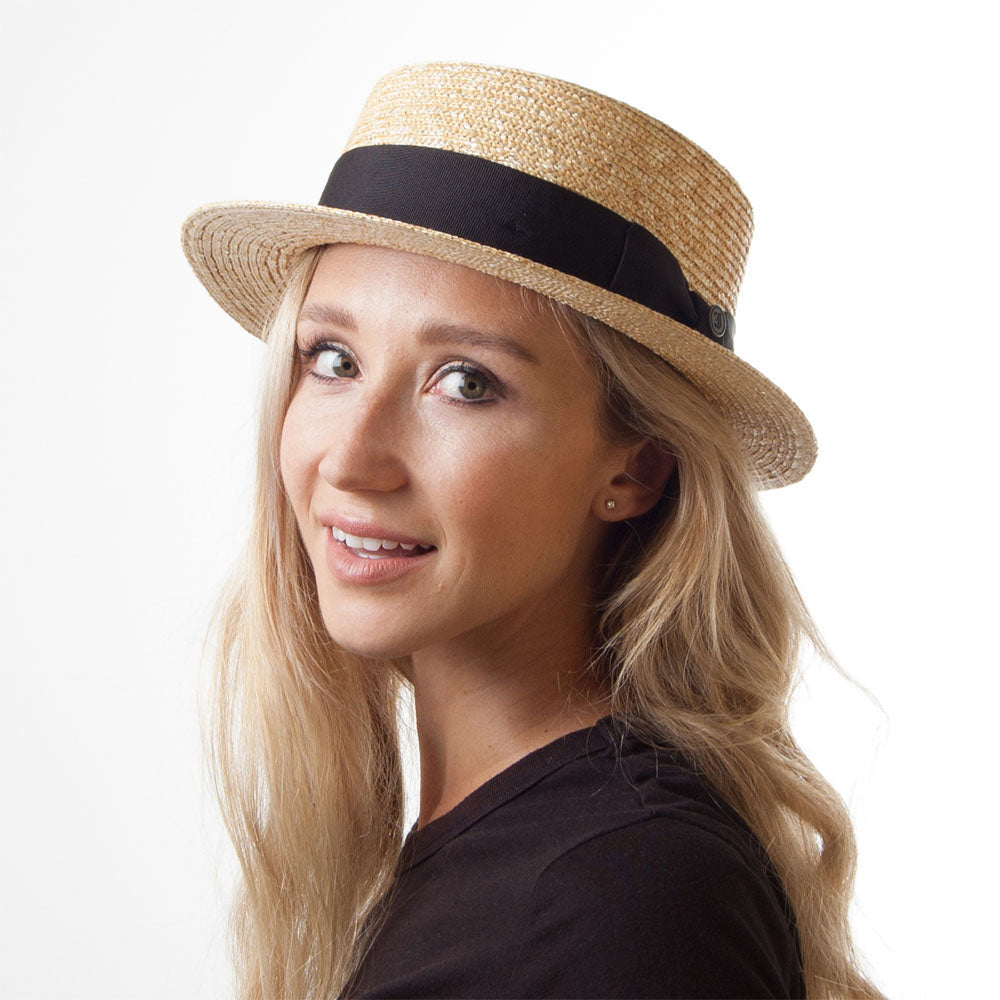 Sombrero Boater de paja con cinta decorativa negra de Jaxon & James - Natural con Negro