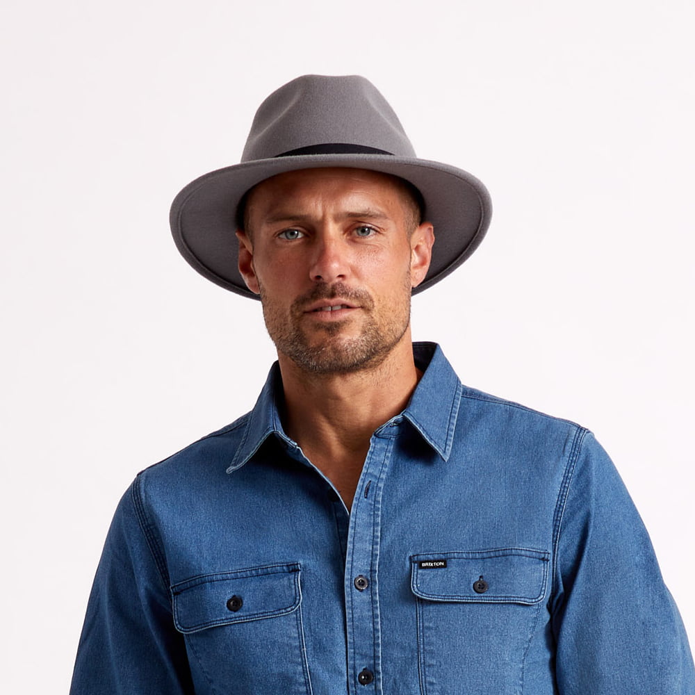 Sombrero Fedora Messer plegable de fieltro de lana de Brixton - Gris