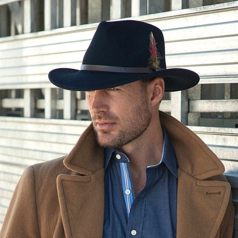 Sombrero Outback Dakota plegable Repelente al agua de fieltro de lana de Scala - Azul Marino
