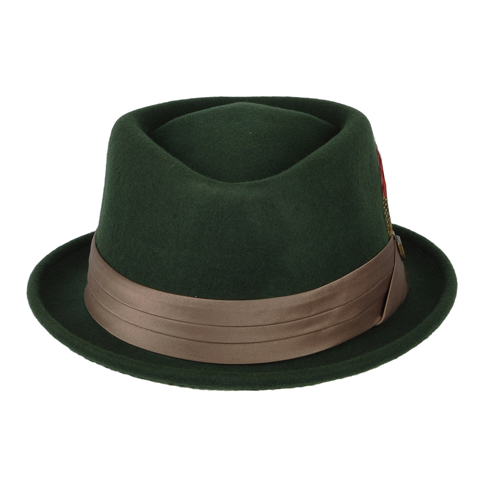 Sombrero Pork Pie Stout de fieltro de lana de Brixton - Verde Musgo-Bronce
