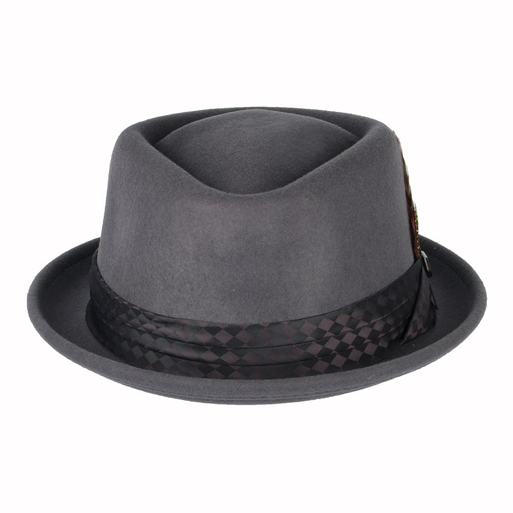 Sombrero Pork Pie Stout de fieltro de lana de Brixton - Gris Medio