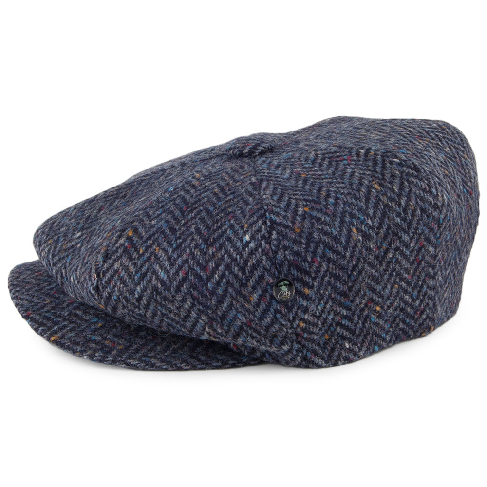 Gorra Newsboy de Tweed Donegal diseño de espiga de City Sport - Azul Marino