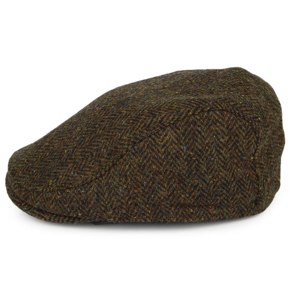Gorra plana Oban de HARRIS TWEED diseño de espiga con orejeras de Failsworth - Verde Oliva