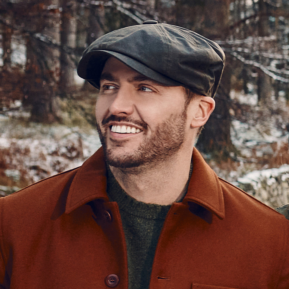 Gorra Newsboy Alfie de algodón encerado británico de Failsworth - Verde Oliva