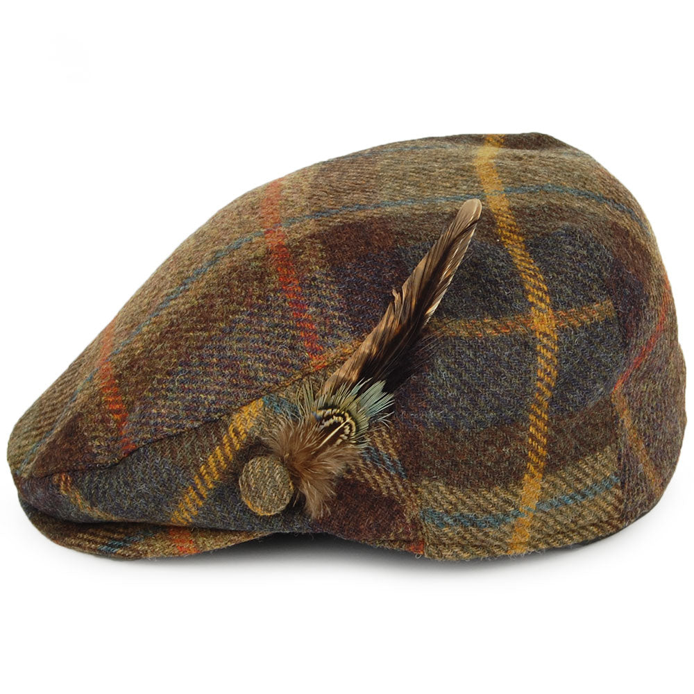 Gorra plana pluma de lana británica Tela escocesa de Failsworth - Verde-Multi
