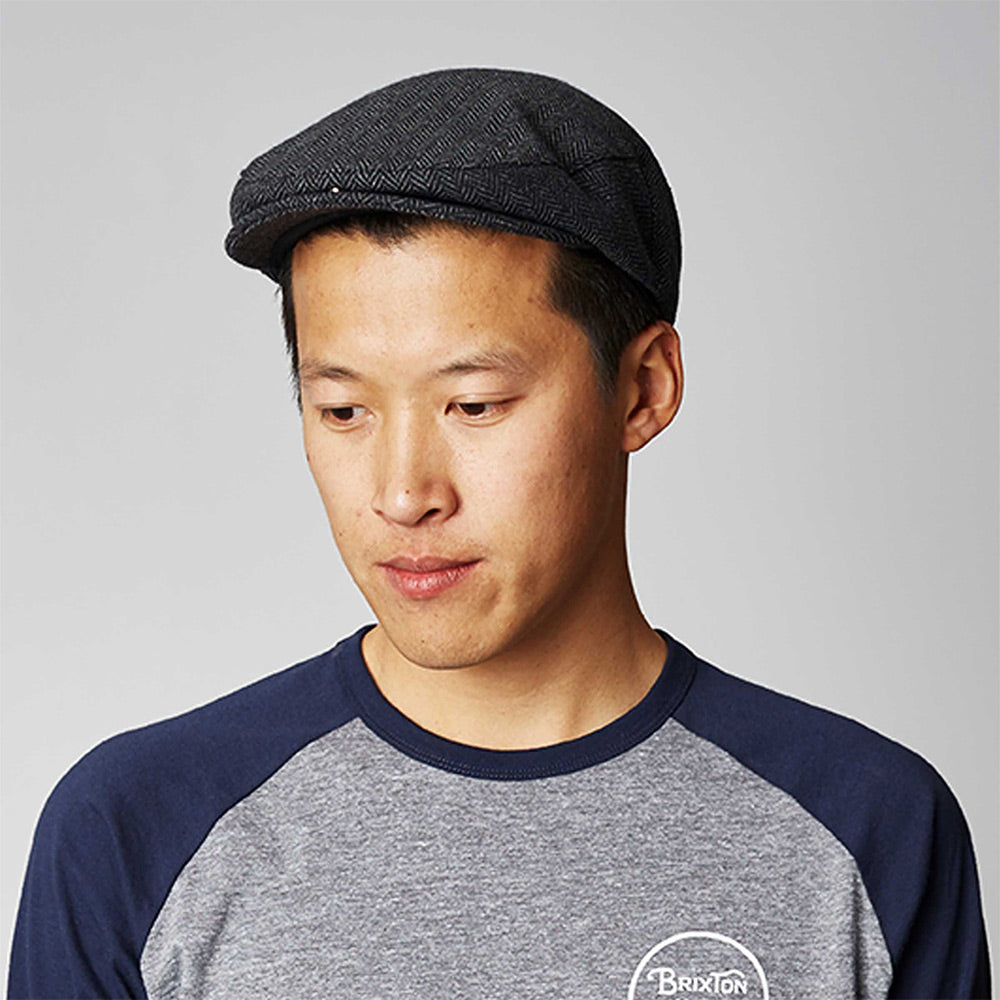 Gorra plana Hooligan de Brixton - Gris/Negro diseño de espiga