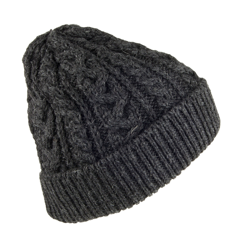 Gorro Beanie Cuffed de lana inglesa de punto cable de Highland 2000 - Antracita