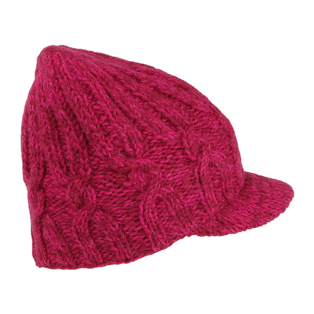 Gorro Beanie con visera de punto trenzado de Kusan - Rosa
