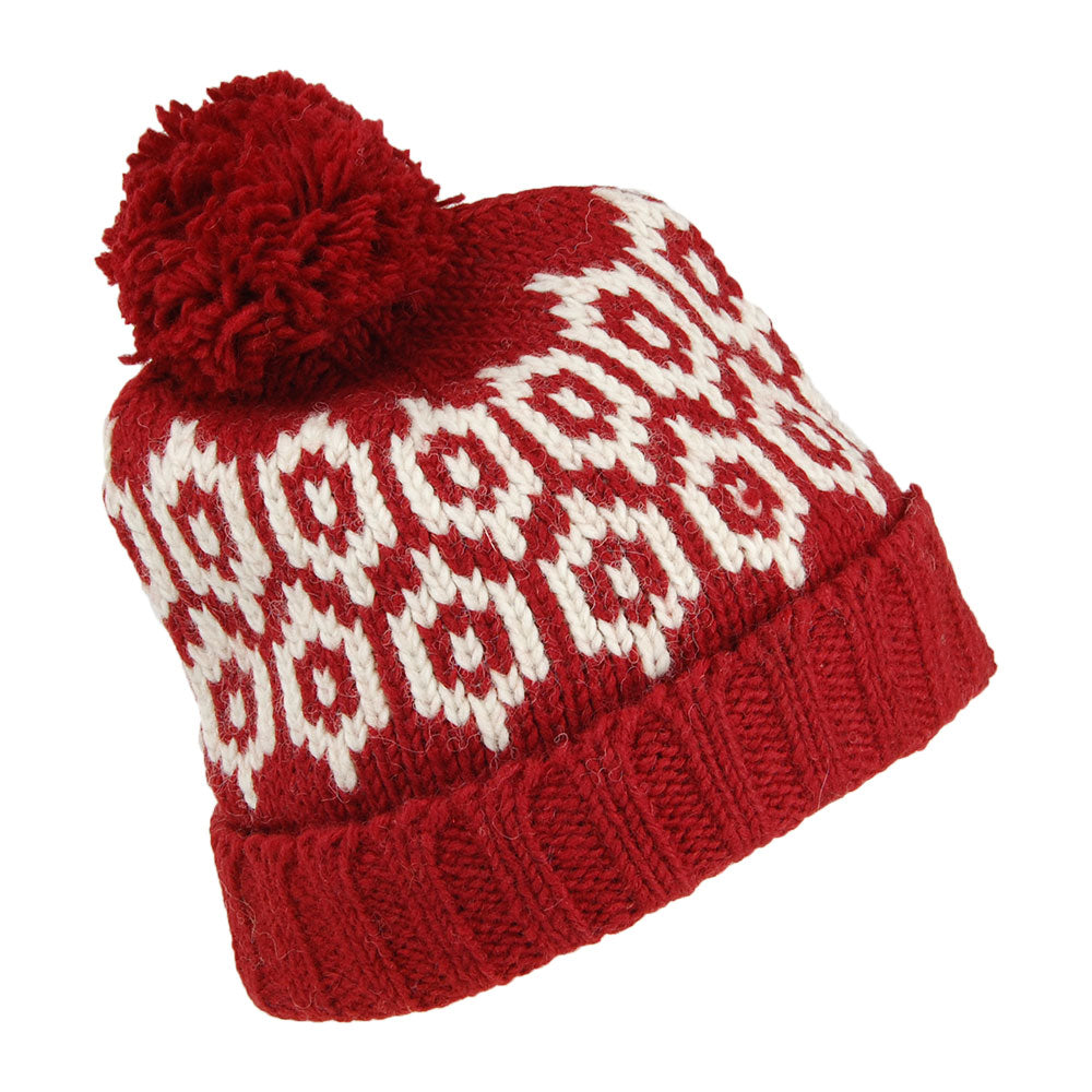 Gorro con pompón con vuelta con estampado de Kusan - Rojo