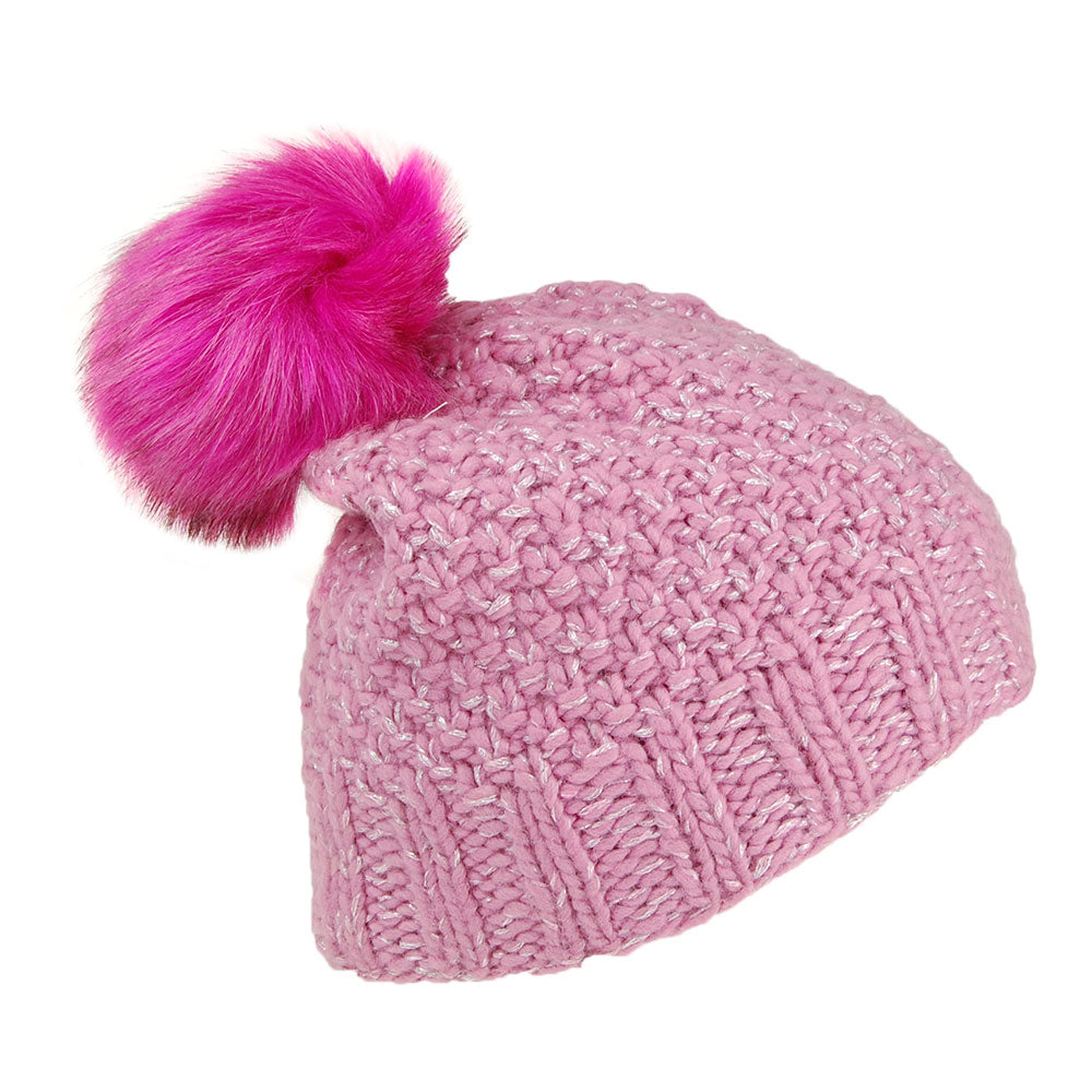 Gorro con pompón de Hilo punto de musgo de Kusan - Rosa