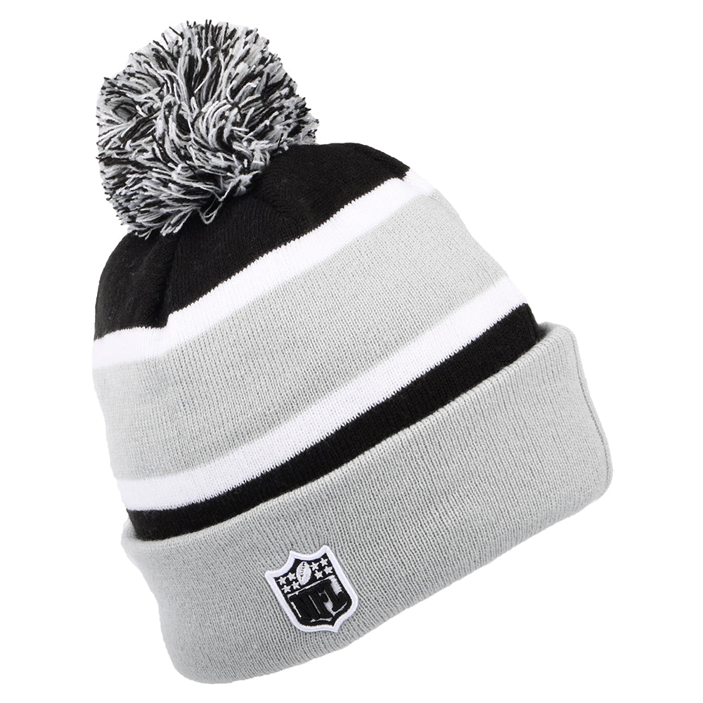 Gorro con pompón con vuelta NFL Striped Las Vegas Raiders de New Era - Gris-Negro