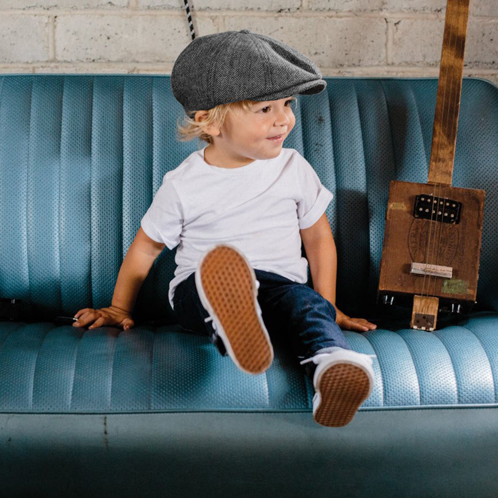 Gorra Newsboy niños Brood diseño de espiga de Brixton - Gris-Negro
