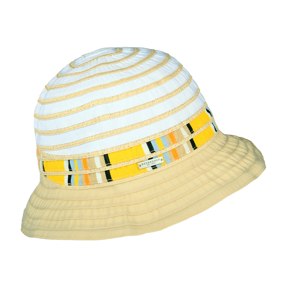 Sombrero Cloche mujeres Plegable con franjas de Seeberger - Blanco-Crema