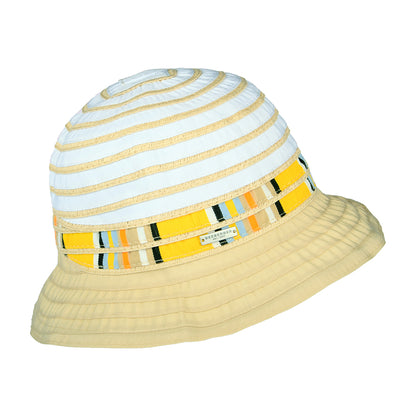 Sombrero Cloche mujeres Plegable con franjas de Seeberger - Blanco-Crema