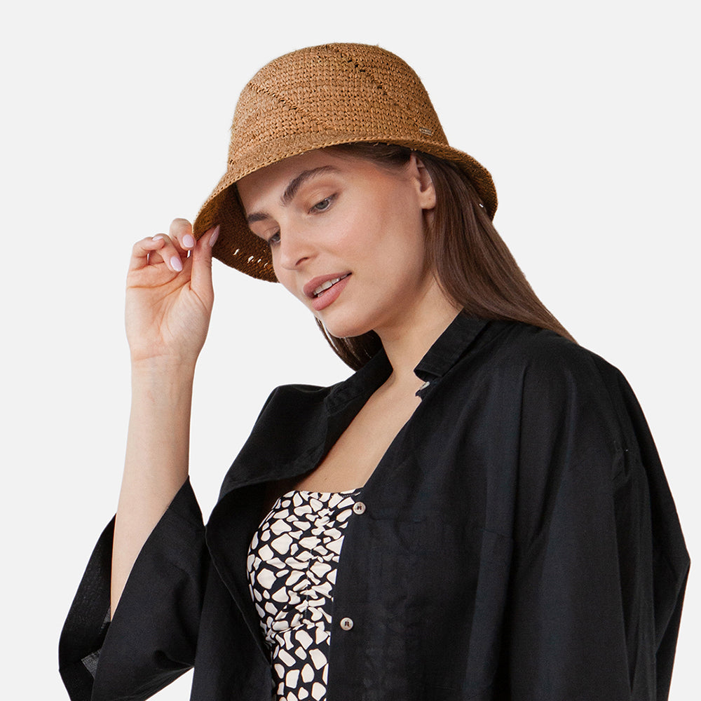 Sombrero Cloche Tikia de paja de rafia de Barts - Marrón Claro