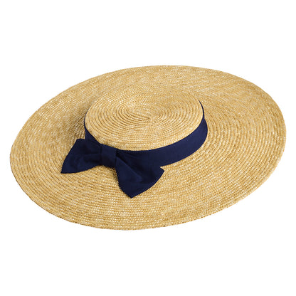 Sombrero Boater Pearl de paja de Failsworth - Natural-Azul Marino