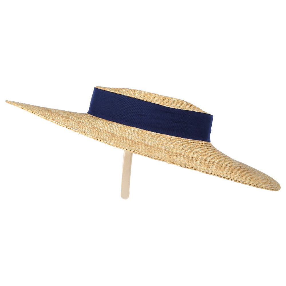 Sombrero Boater Pearl de paja de Failsworth - Natural-Azul Marino