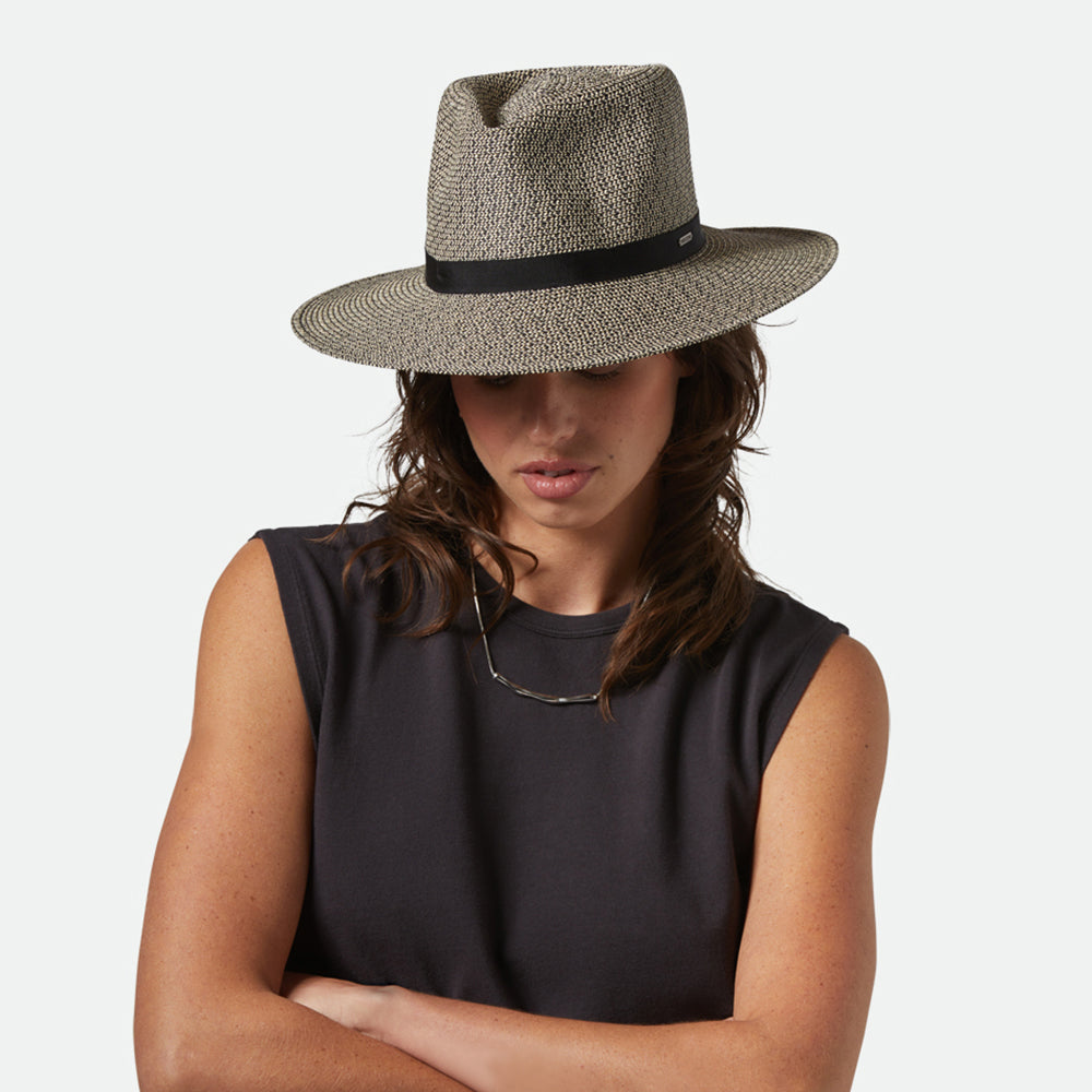 Sombrero Fedora Carolina plegable de paja toyo de Brixton - Negro-Natural