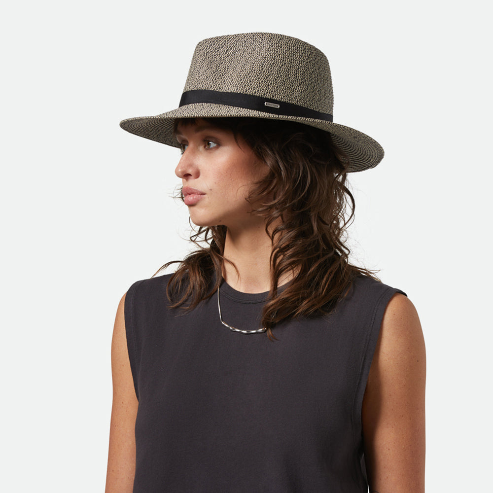 Sombrero Fedora Carolina plegable de paja toyo de Brixton - Negro-Natural