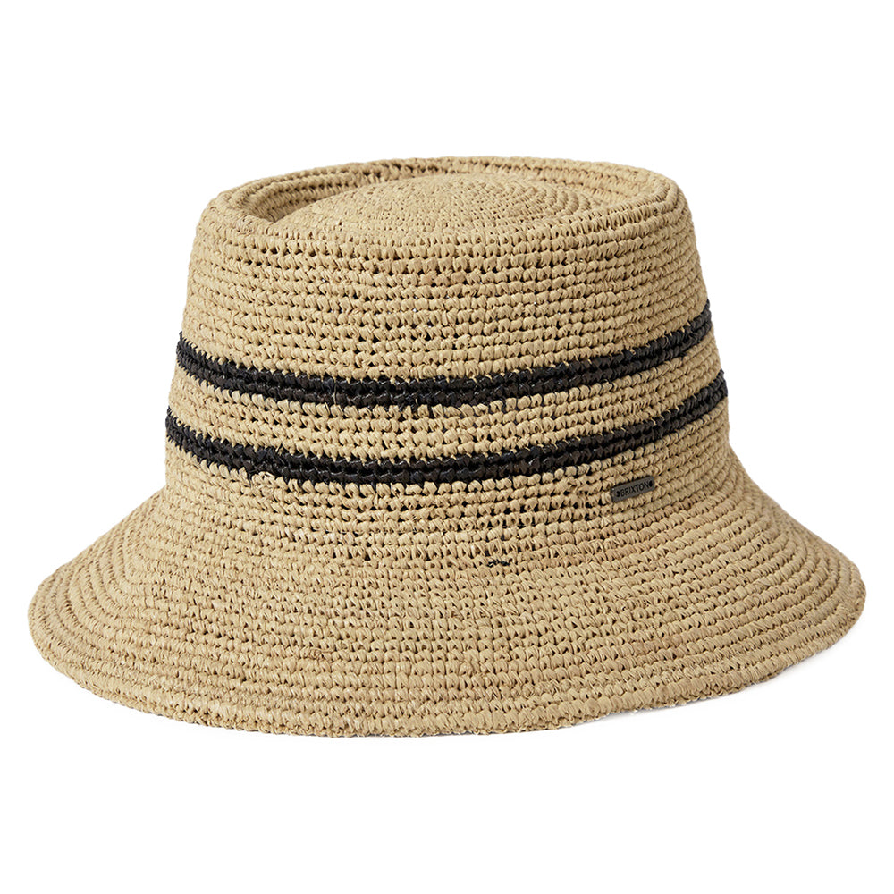 Sombrero de pescador Ellee plegable de paja de rafia a crochet de Brixton - Beige Arena-Negro