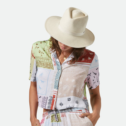 Sombrero Fedora Carolina plegable de paja toyo de Brixton - Crema