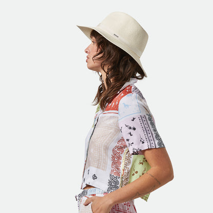 Sombrero Fedora Carolina plegable de paja toyo de Brixton - Crema