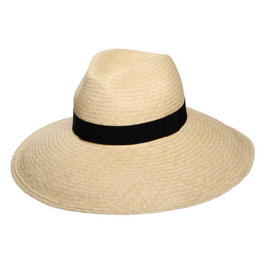 Sombrero Panamá Jessica de ala ancha con cinta decorativa negra de Christys - Natural