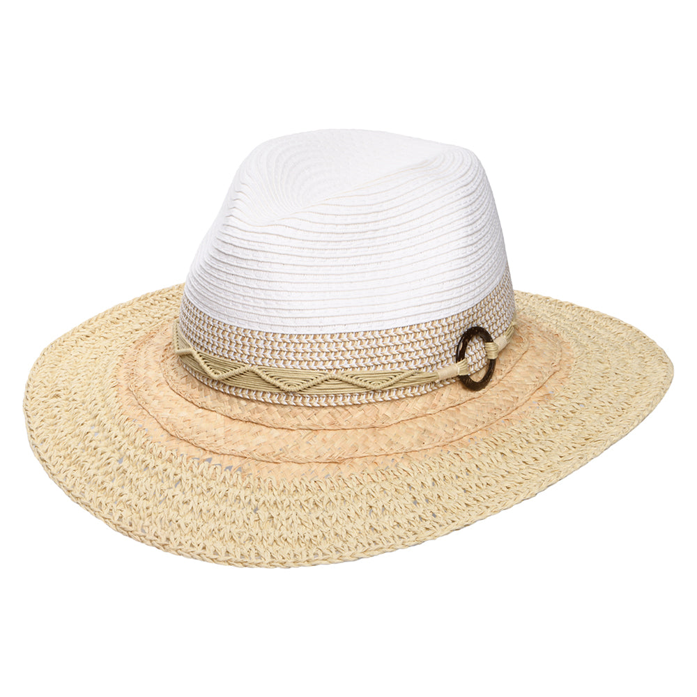 Sombrero Fedora Safari Alcantara plegable de paja toyo de Scala - Blanco-Natural