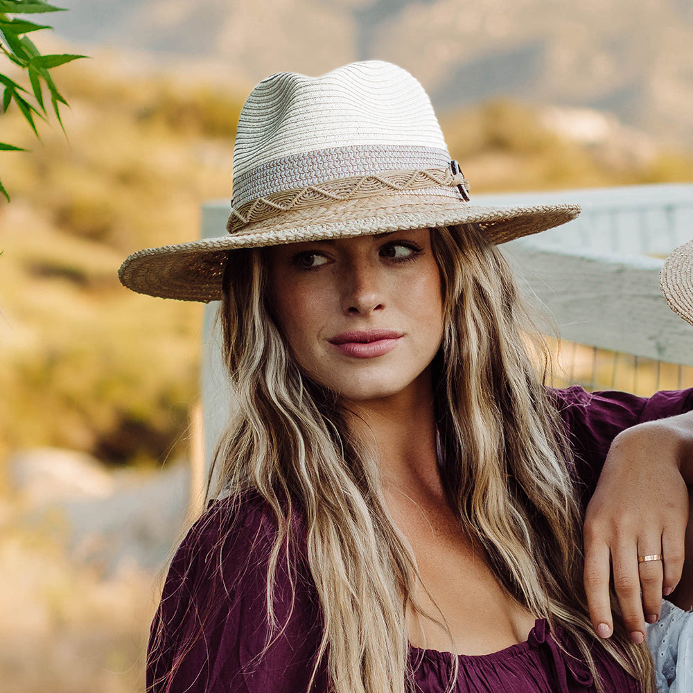 Sombrero Fedora Safari Alcantara plegable de paja toyo de Scala - Blanco-Natural