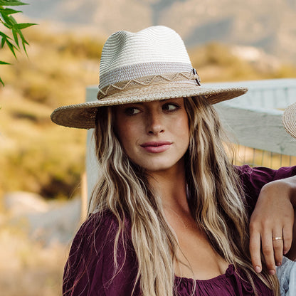 Sombrero Fedora Safari Alcantara plegable de paja toyo de Scala - Blanco-Natural